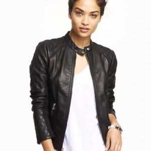Express Black Faux Leather Jacket with Neck Snap